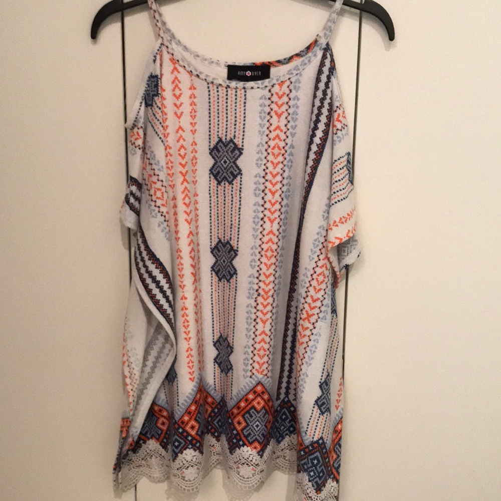 Open shoulder flowy blouse.